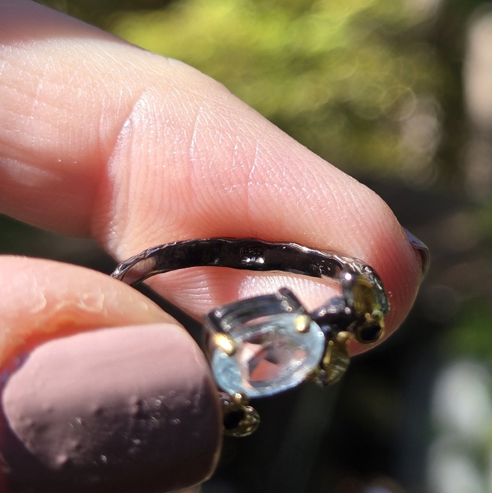 Blue Topaz & Sapphire Sterling Rhodium & Gold Ring Sz6 Adjustable - Picture 8 of 8